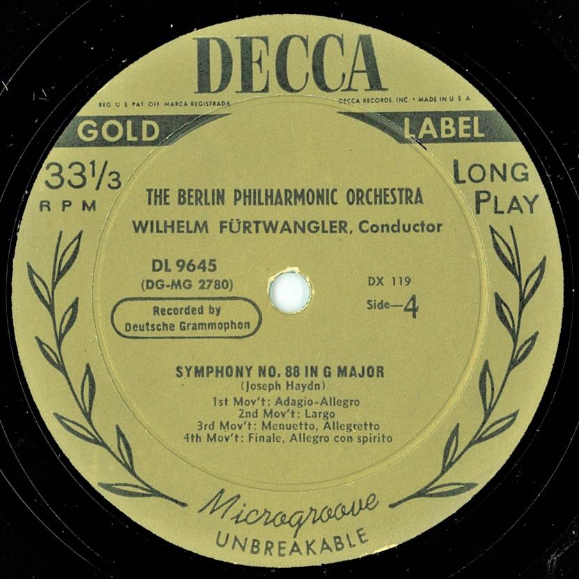 フルトヴェングラー＆BPO／ハイドンSym.No.88 1951年録音 (米デッカ盤収録)